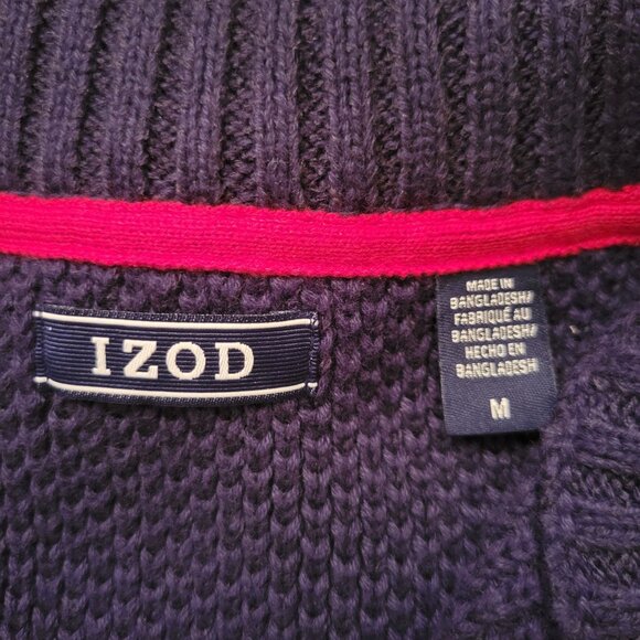 Izod Fair Isle Quarter Zip Sweater M Classic Fit Blue Red Holiday Pullover - Picture 4 of 9